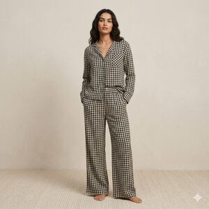 WEWOREWHAT S plaid gingham button shirt pant set oversized viscose Boyfriend
